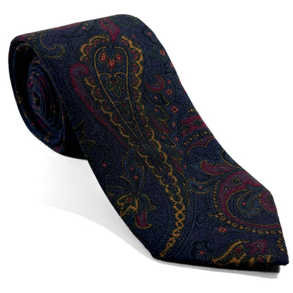 Navy Blue Paisley Wool/Silk Tie