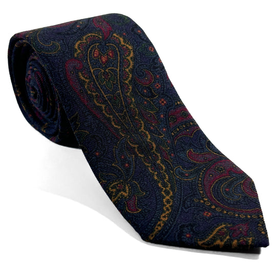 Navy Blue Paisley Wool/Silk Tie