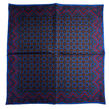 Blue & Red Geometric Ancient Madder Silk Pocket Square
