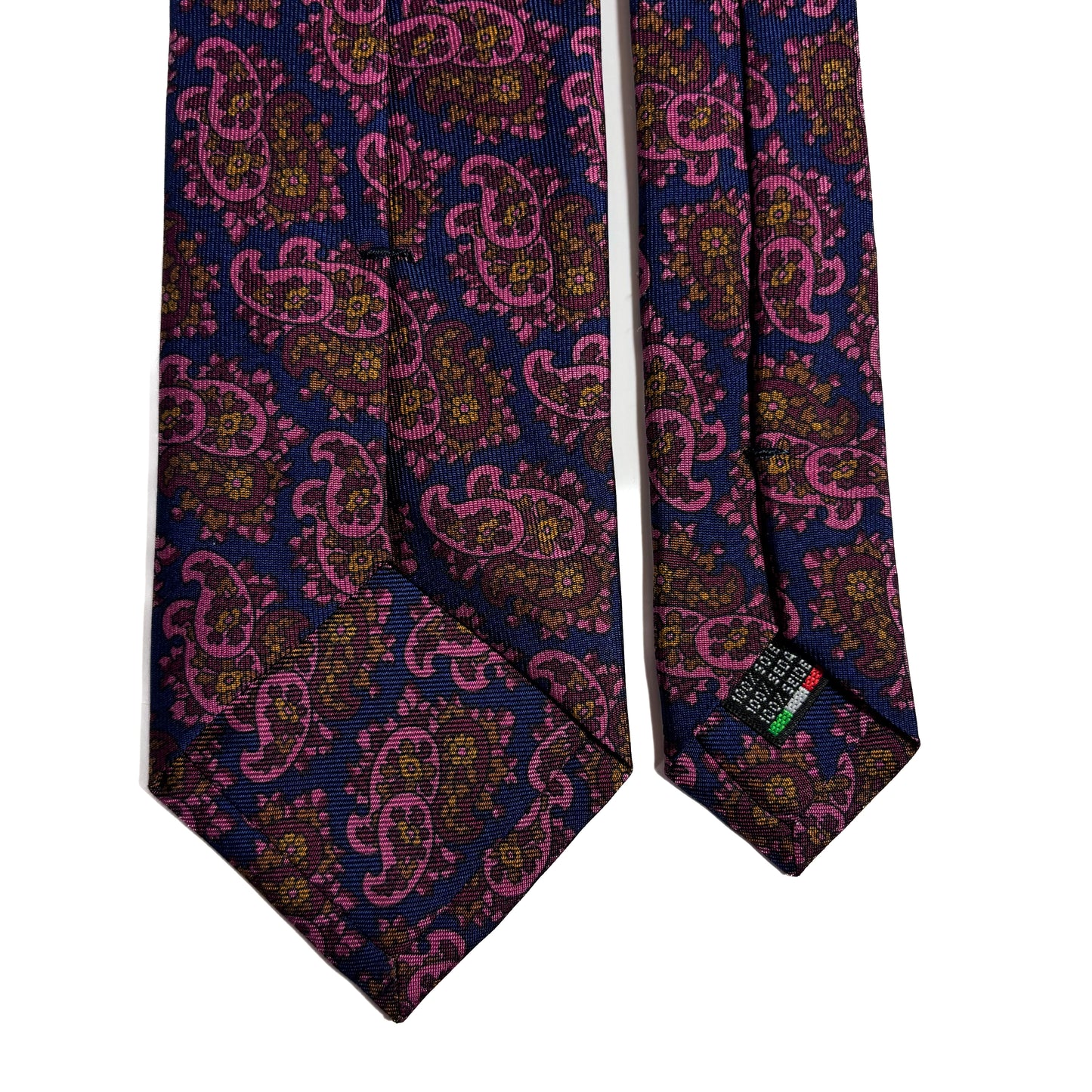 Hand-Printed Navy Blue & Pink Paisley Ancient Madder Silk Tie