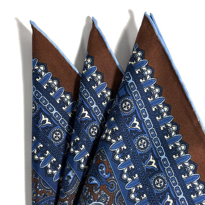 Brown & Blue Paisley Silk Pocket Square