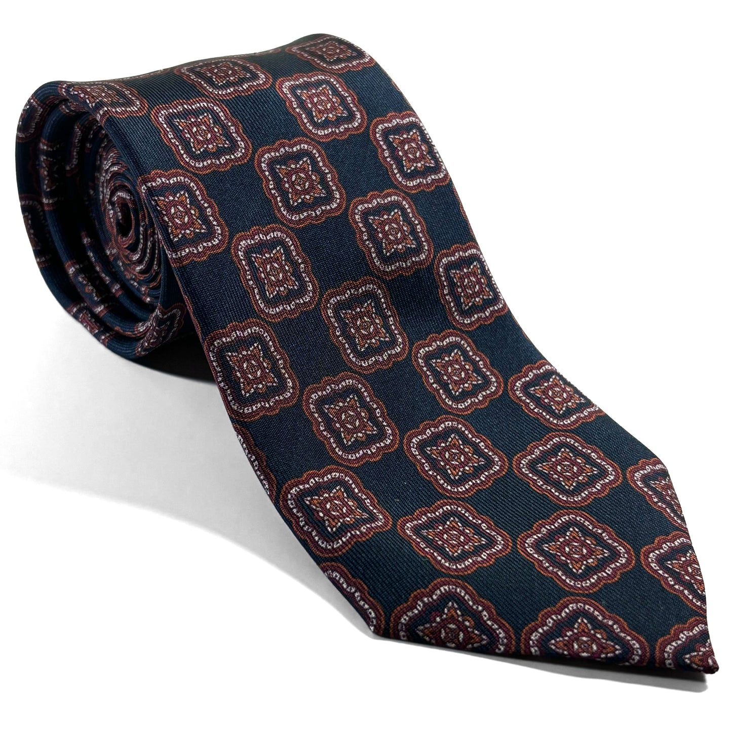 Navy Blue Medallion Printed 36oz Silk Twill Tie
