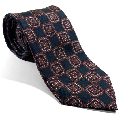 Navy Blue Medallion Printed 36oz Silk Twill Tie
