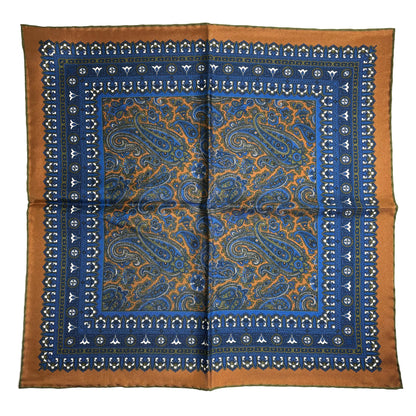 Honey Orange & Blue Paisley Silk Pocket Square