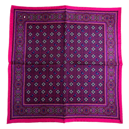 Fuchsia Pink Geometric Silk Pocket Square