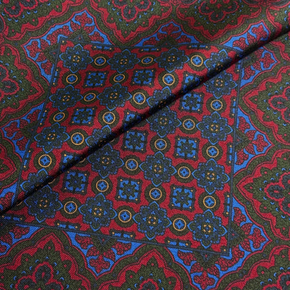Burgundy & Blue Geometric Ancient Madder Silk Pocket Square