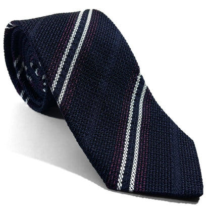 Navy Blue & Purple Striped Silk Grenadine Tie (Garza Fina)