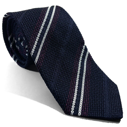 Navy Blue & Purple Striped Silk Grenadine Tie (Garza Fina)