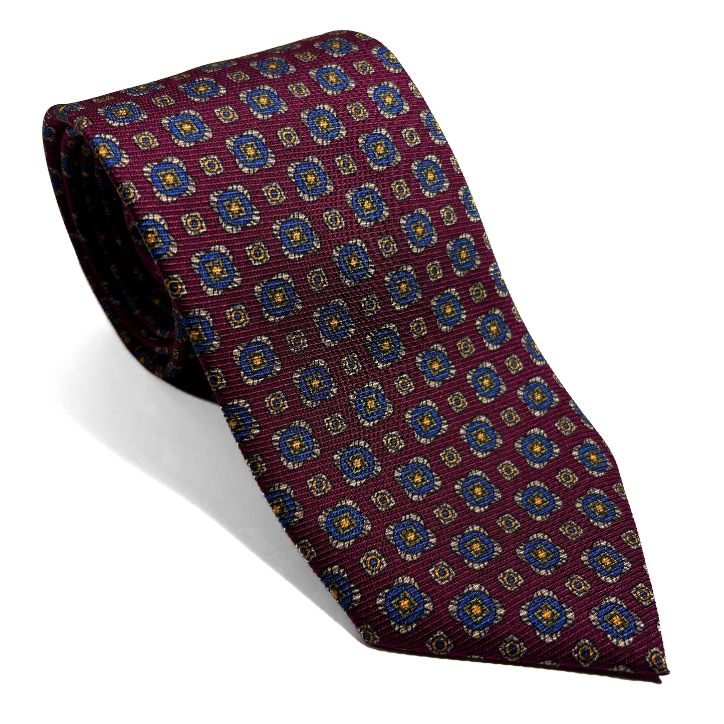 Burgundy Geometric Italian Madder Silk Tie