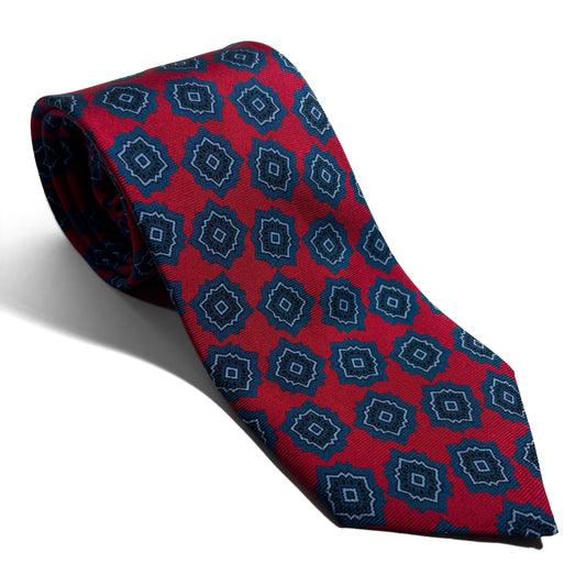 Red & Blue Geometric Silk Tie