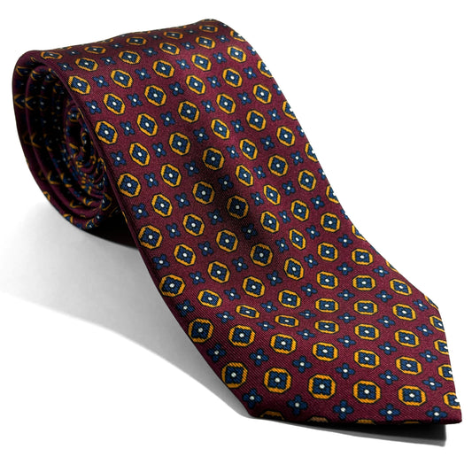 Burgundy Geometric Printed Silk Tie