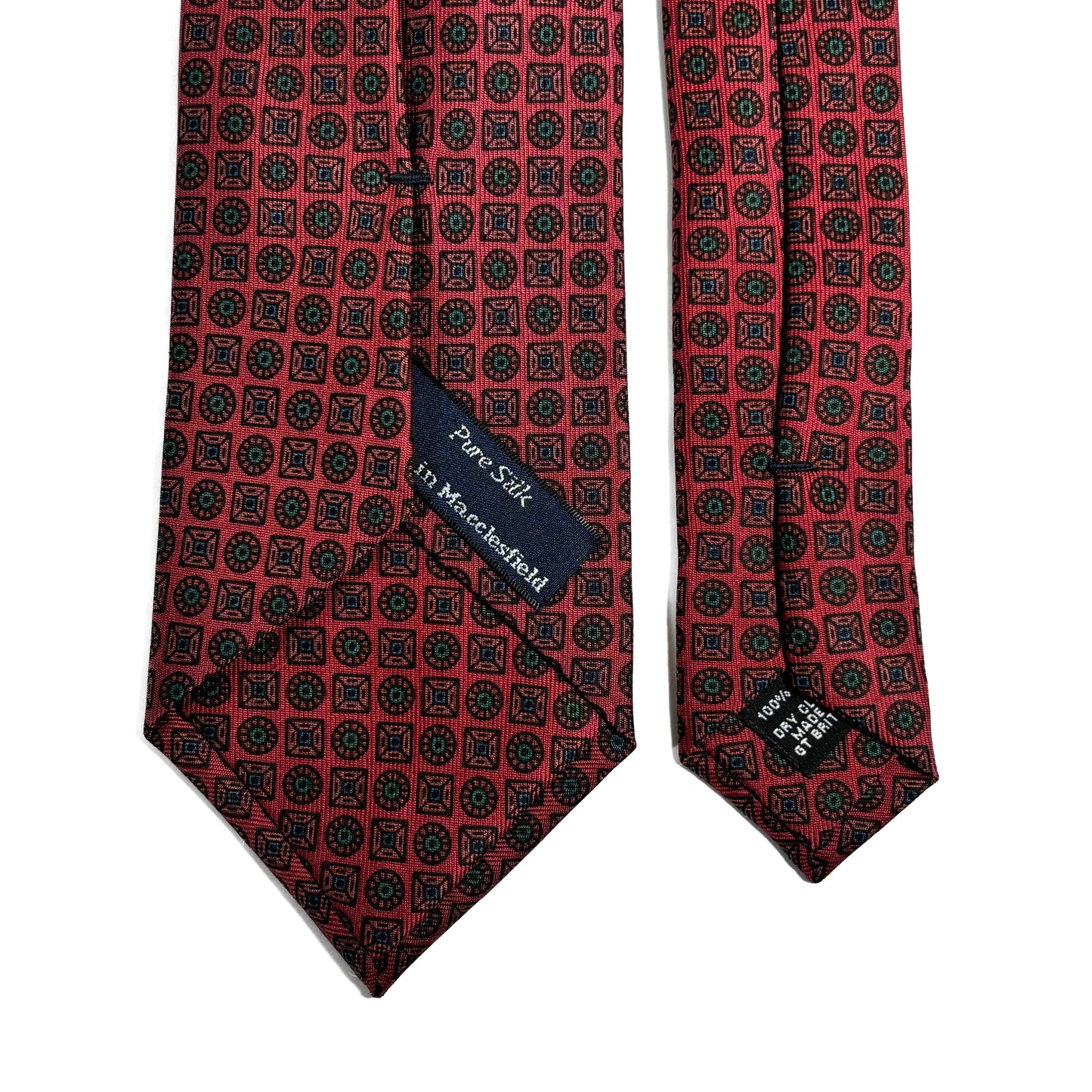 Hand-Printed Brick Red Geometric Silk Tie