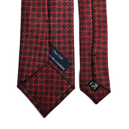 Hand-Printed Brick Red Geometric Silk Tie