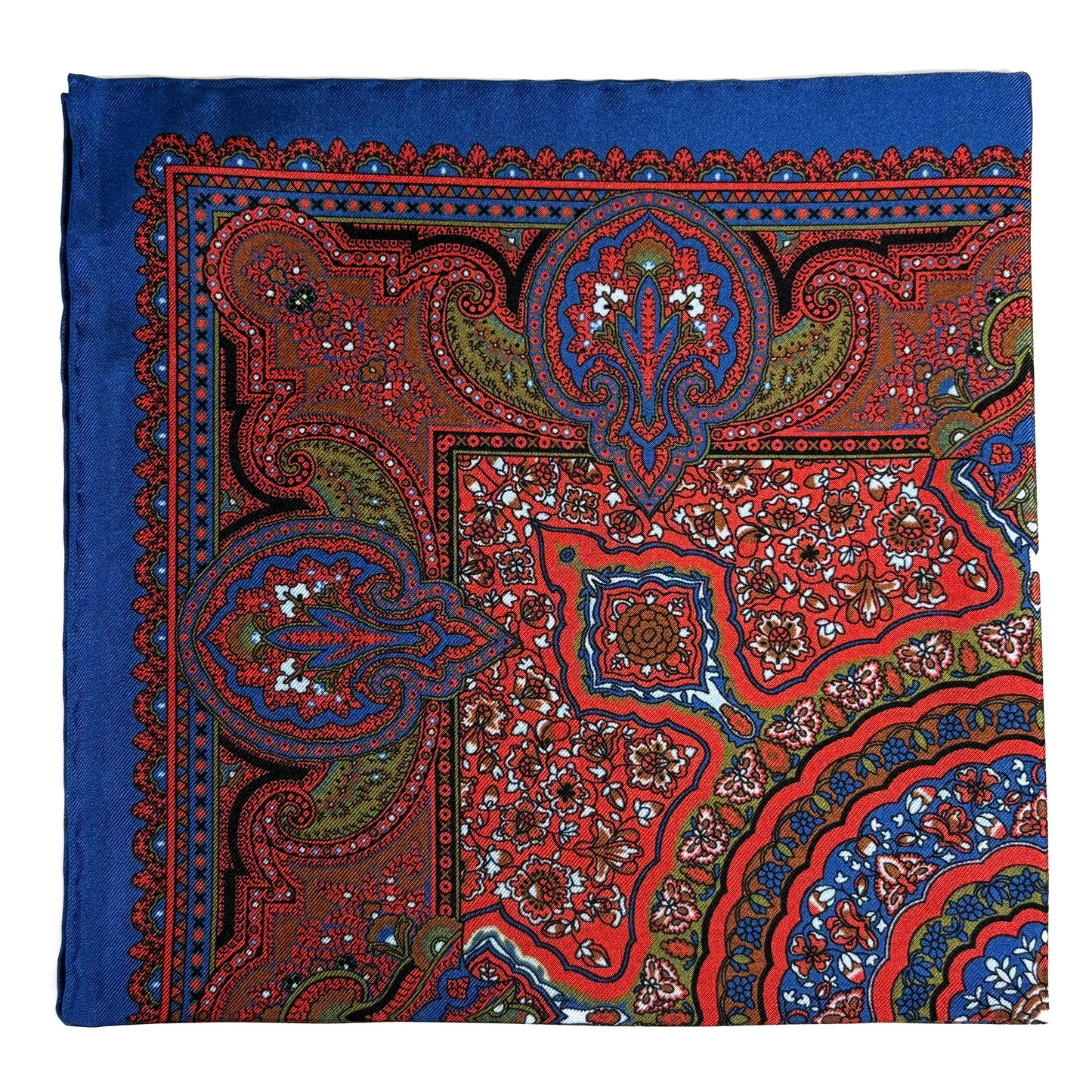 Red & Blue Floral Medallion Ancient Madder Silk Pocket Square