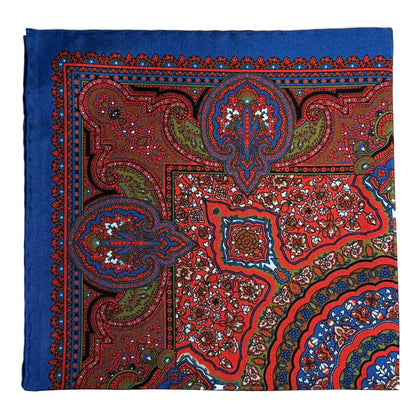Red & Blue Floral Medallion Ancient Madder Silk Pocket Square