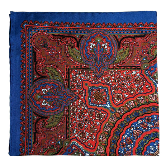 Red & Blue Floral Medallion Ancient Madder Silk Pocket Square
