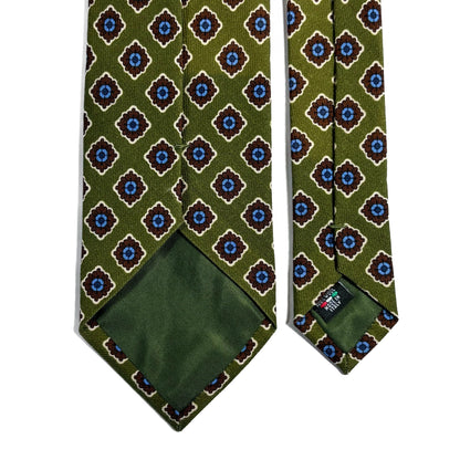 Olive Green Geometric Wool Challis Tie