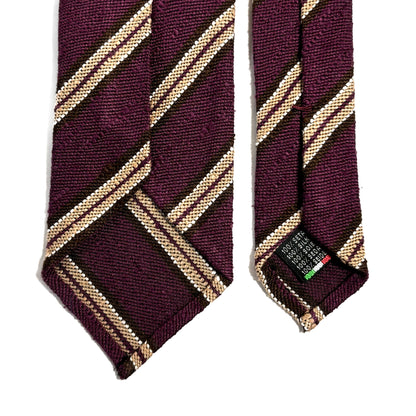 Wine Red Stripe Untipped Silk Shantung Tie
