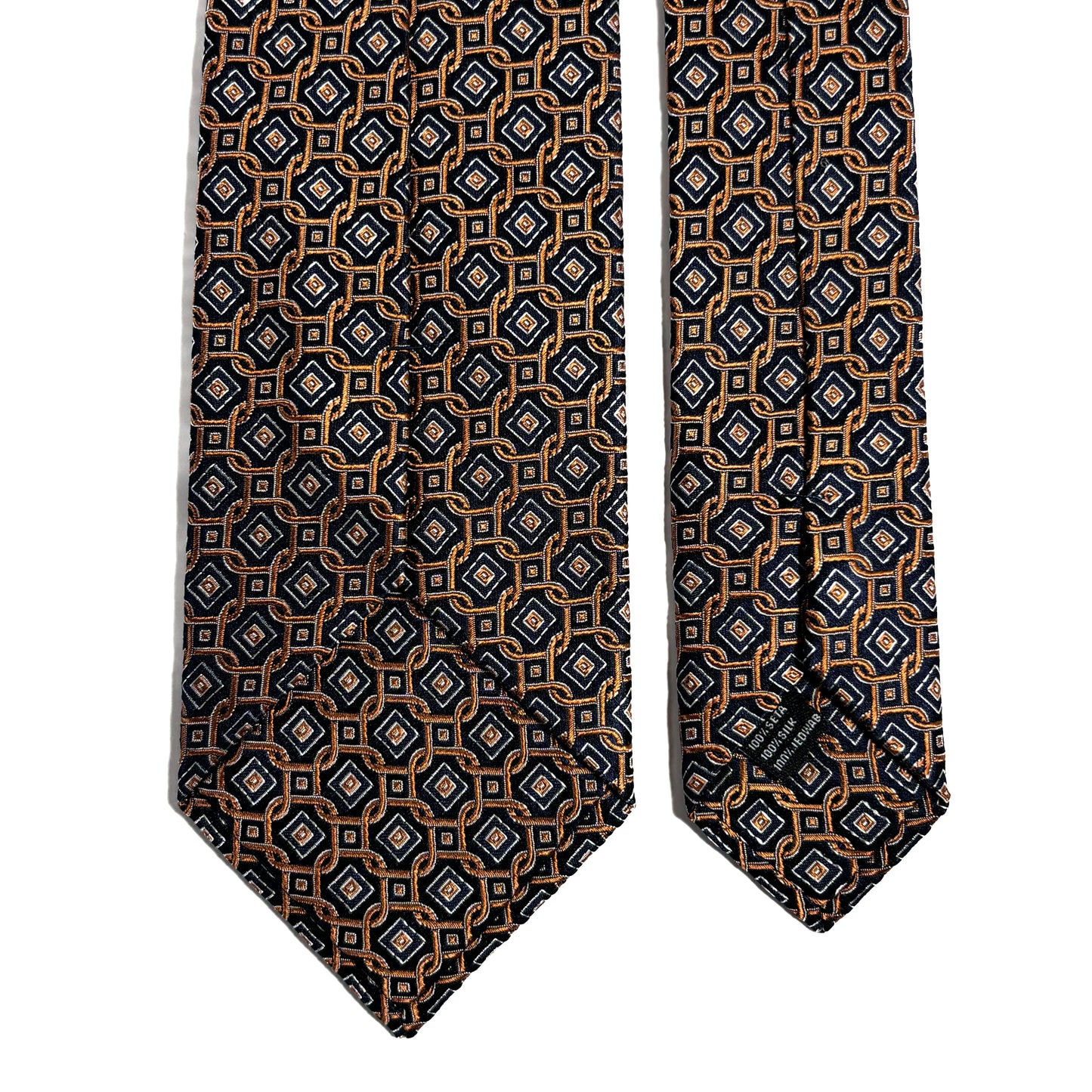 Navy Blue & Gold Geometric Silk Jacquard Tie