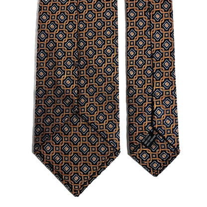 Navy Blue & Gold Geometric Silk Jacquard Tie