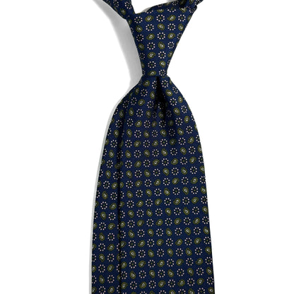 Navy Blue Floral Printed 36oz Silk Twill Tie