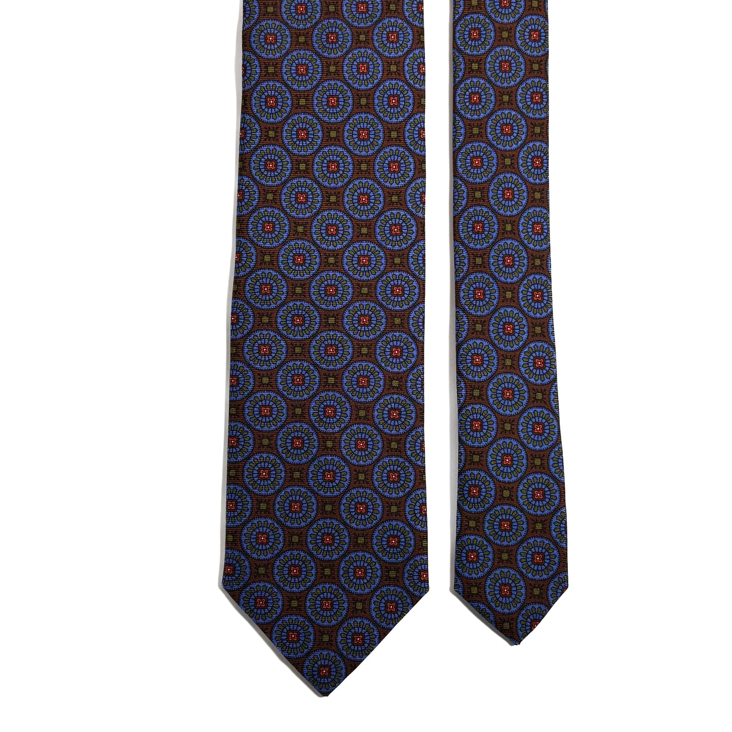 Brown & Blue Geometric Ancient Madder Silk Tie