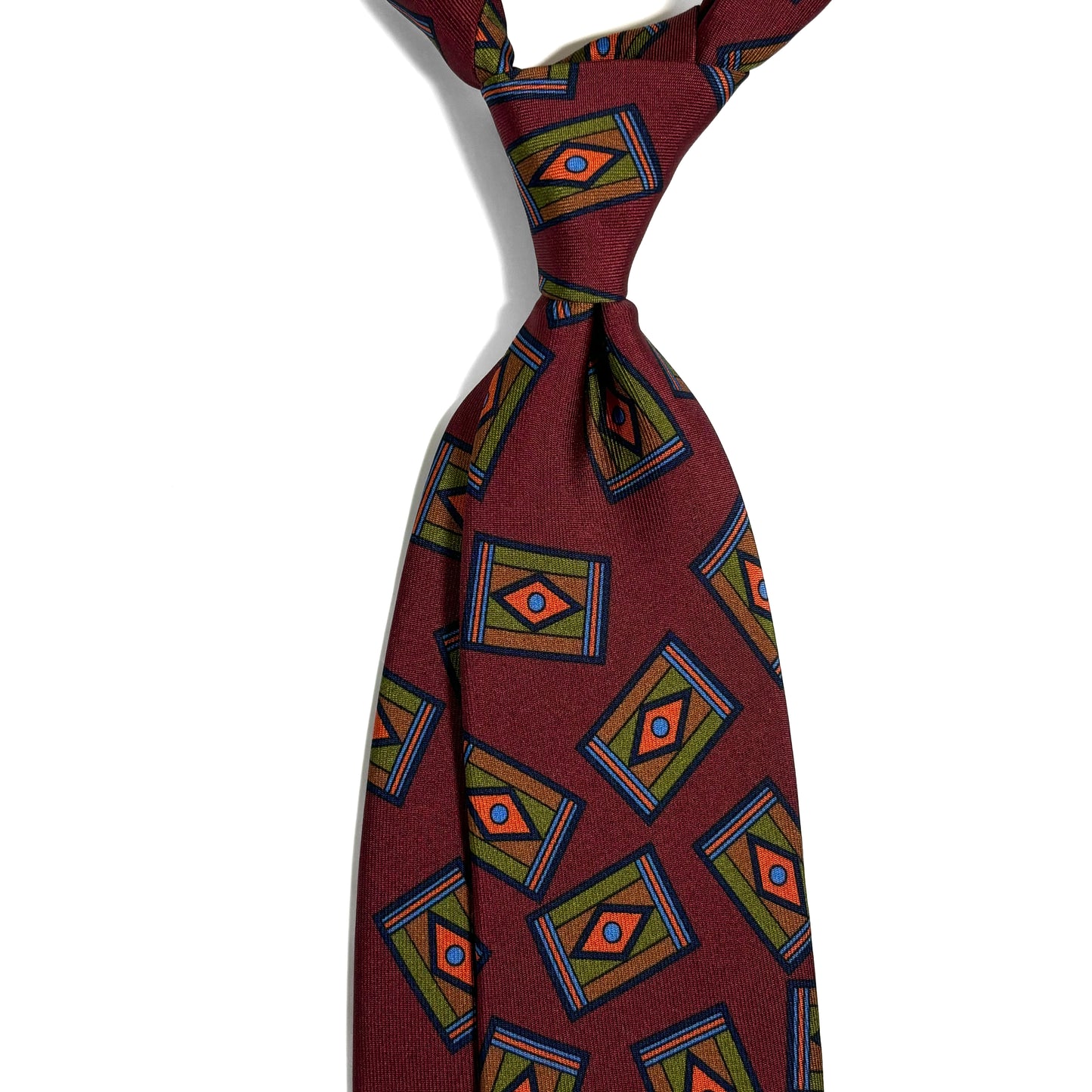 Burgundy Geometric Motif Printed 36oz Silk Twill Tie