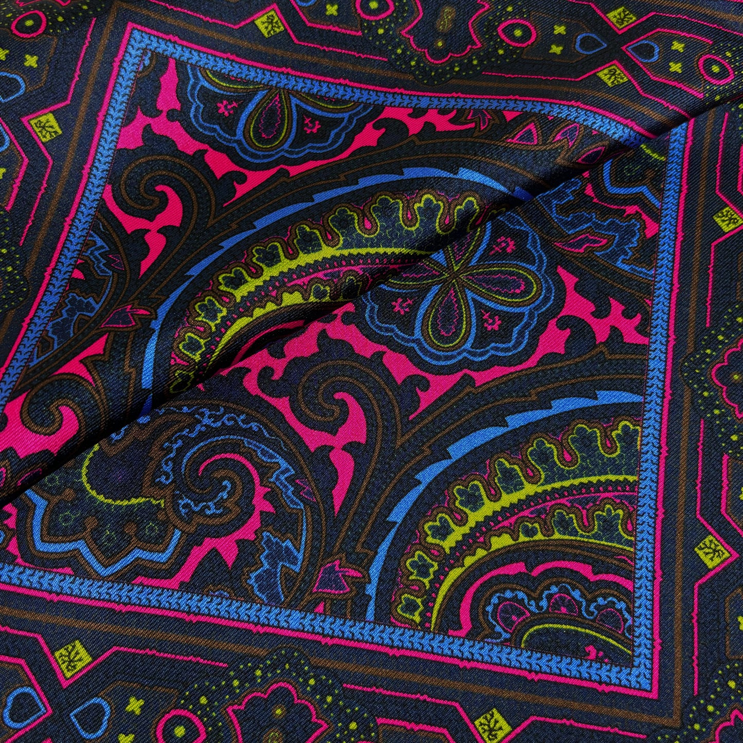 Fuchsia & Brown Paisley Silk Pocket Square