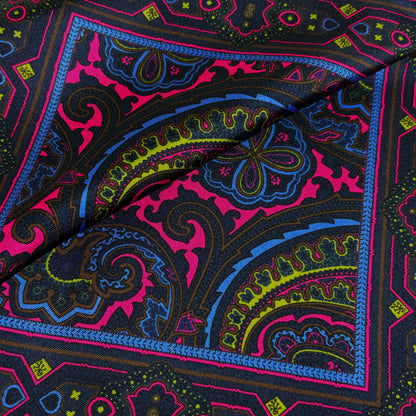 Fuchsia & Brown Paisley Silk Pocket Square
