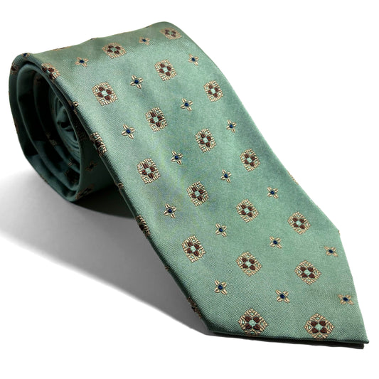 Sage Green Geometric Silk Jacquard Tie