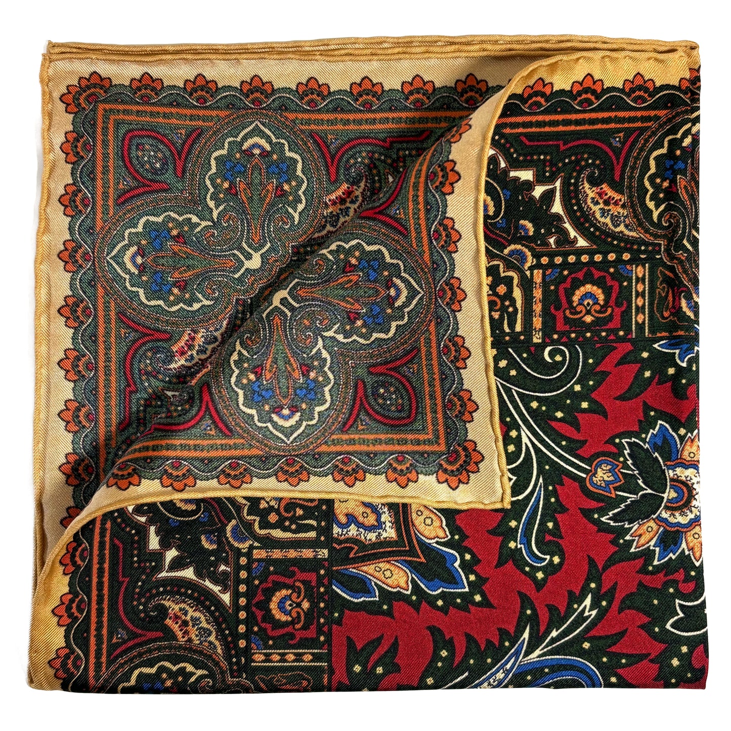 Red & Cream Floral Motif Ancient Madder Silk Pocket Square