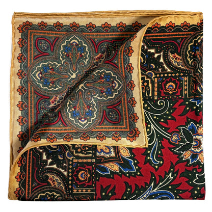 Red & Cream Floral Motif Ancient Madder Silk Pocket Square