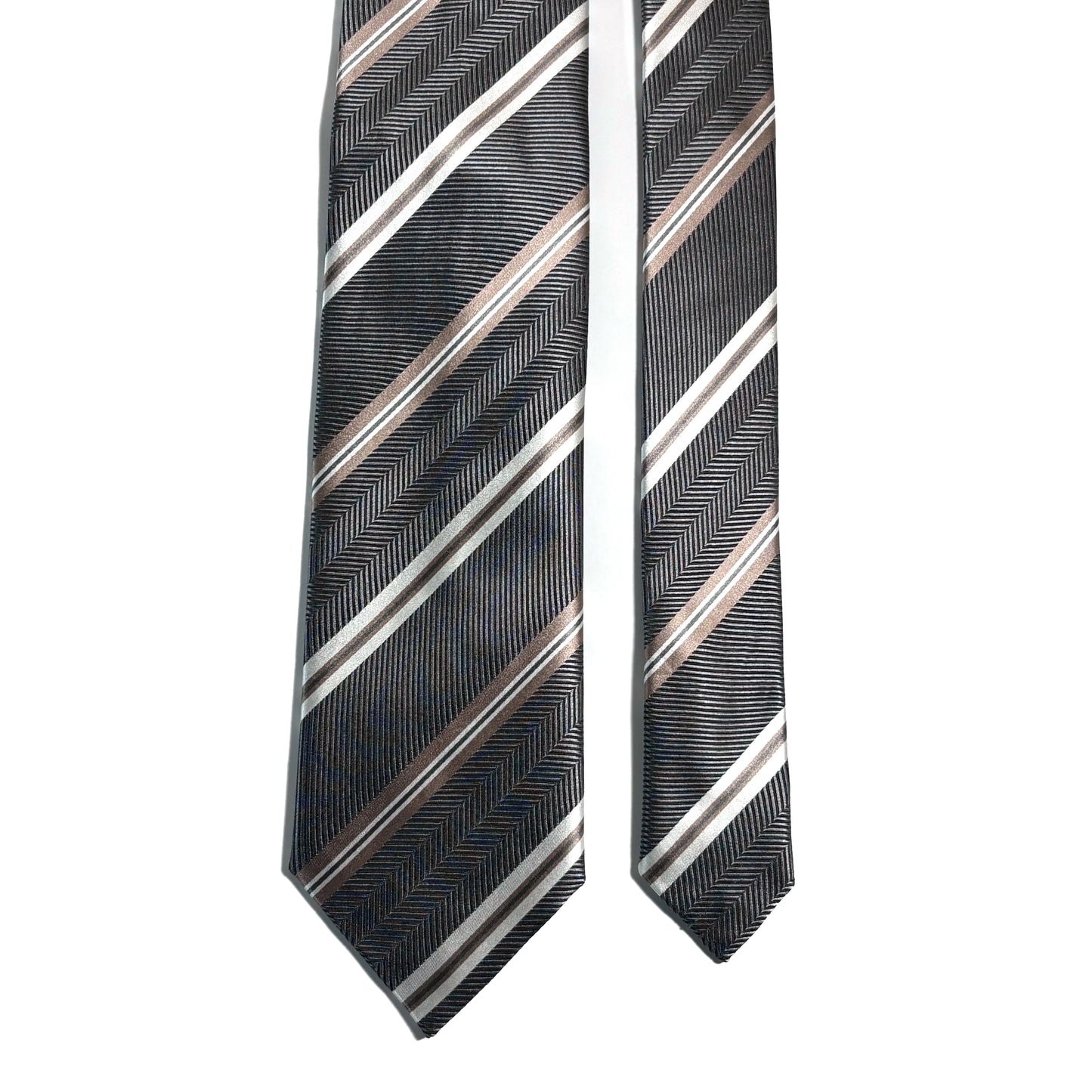 Gray & Beige Striped Silk Jacquard Tie
