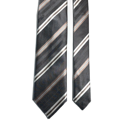 Gray & Beige Striped Silk Jacquard Tie