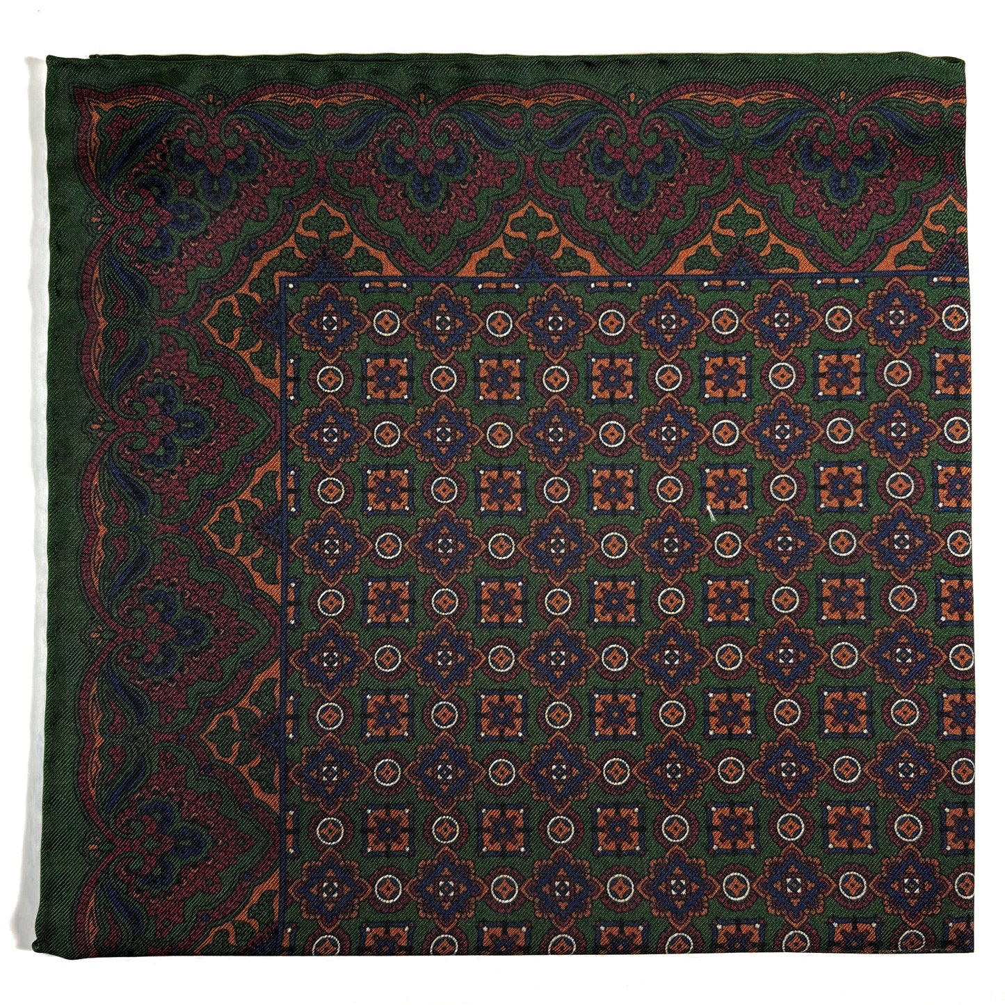 Forest Green & Bronze Geometric Ancient Madder Silk Pocket Square