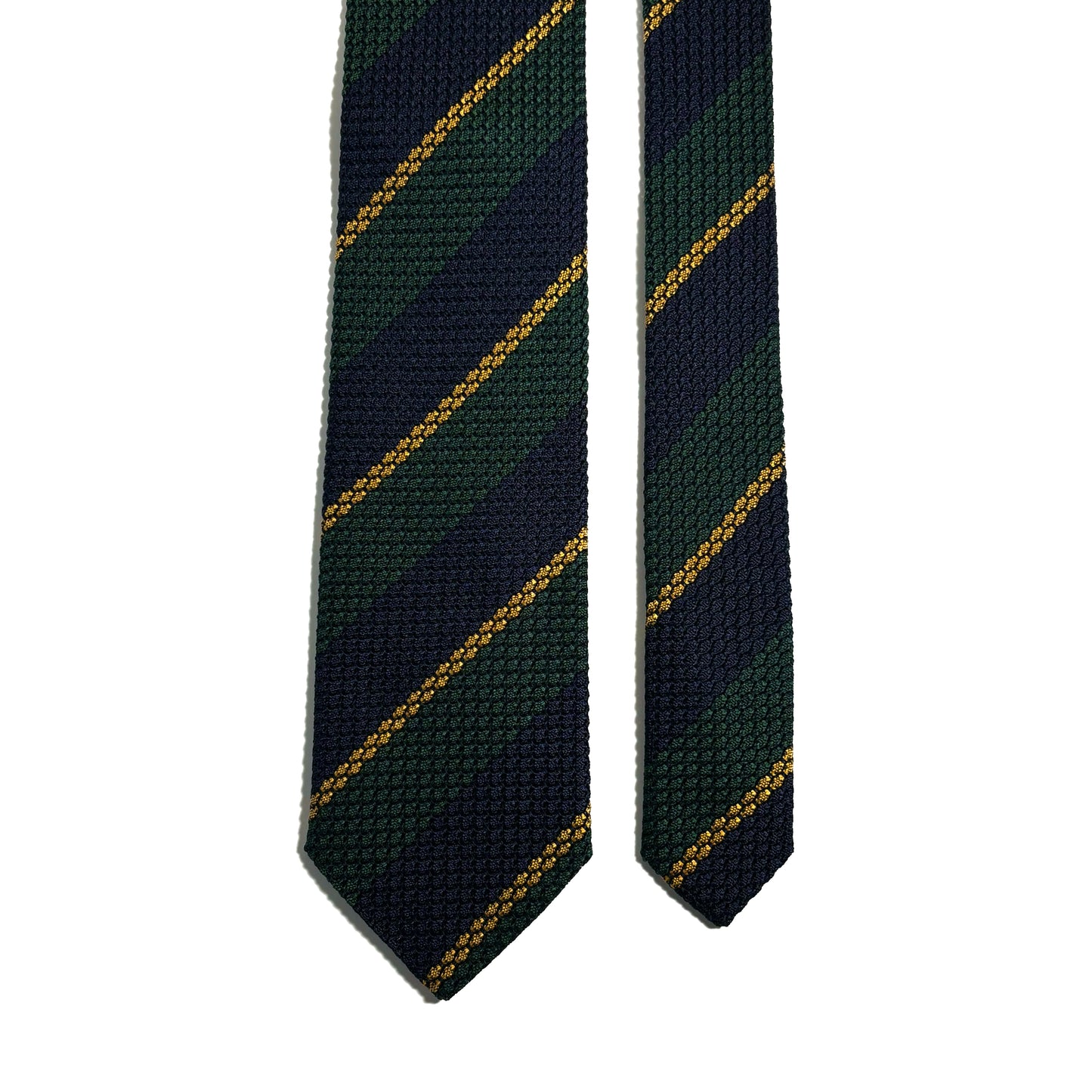 Navy Blue & Green Striped Silk Grenadine Tie (Garza Grossa)