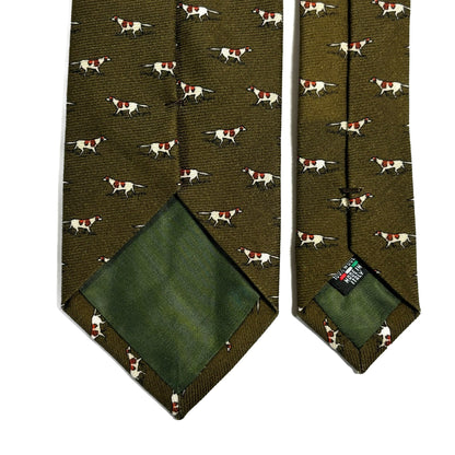 Olive Green Dog Print Wool Challis Tie