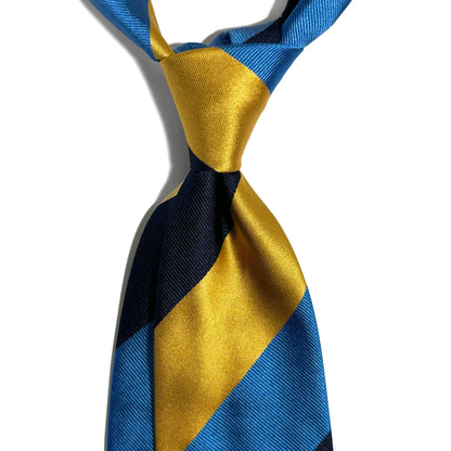 Navy Blue & Yellow Striped Silk Repp Tie