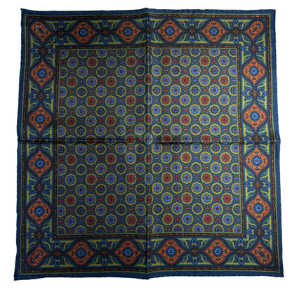 Olive Green & Navy Blue Geometric Ancient Madder Silk Pocket Square