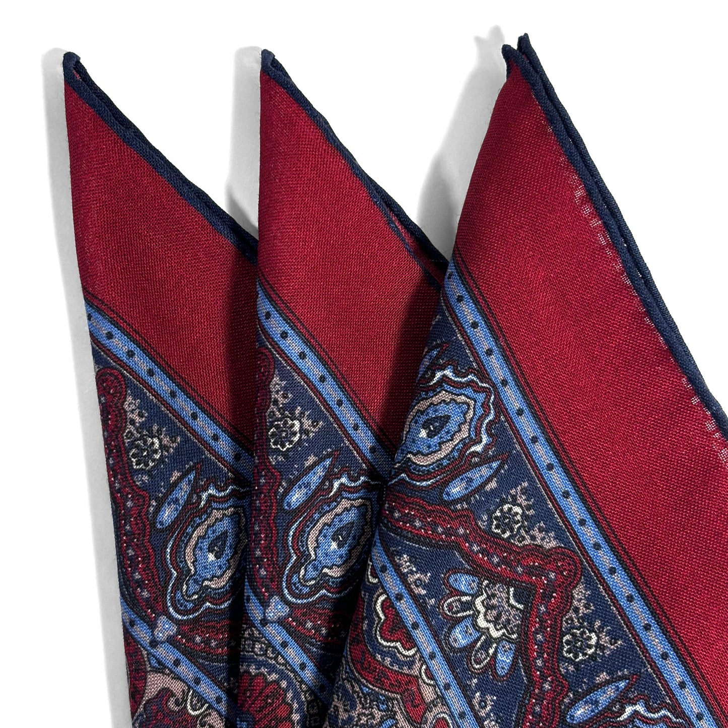 Dominus - Burgundy & Navy Blue - Wool/Silk Pocket Square