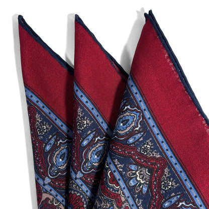 Dominus - Burgundy & Navy Blue - Wool/Silk Pocket Square