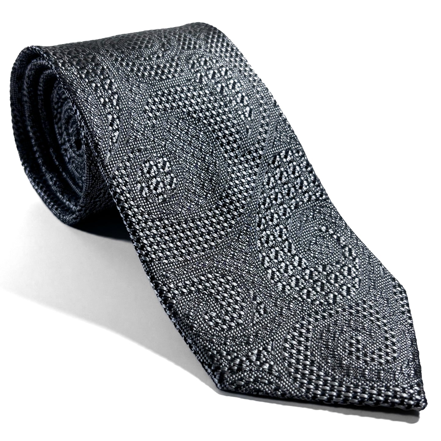PHOENIX Silver Paisley Silk Grenadine Jacquard Tie