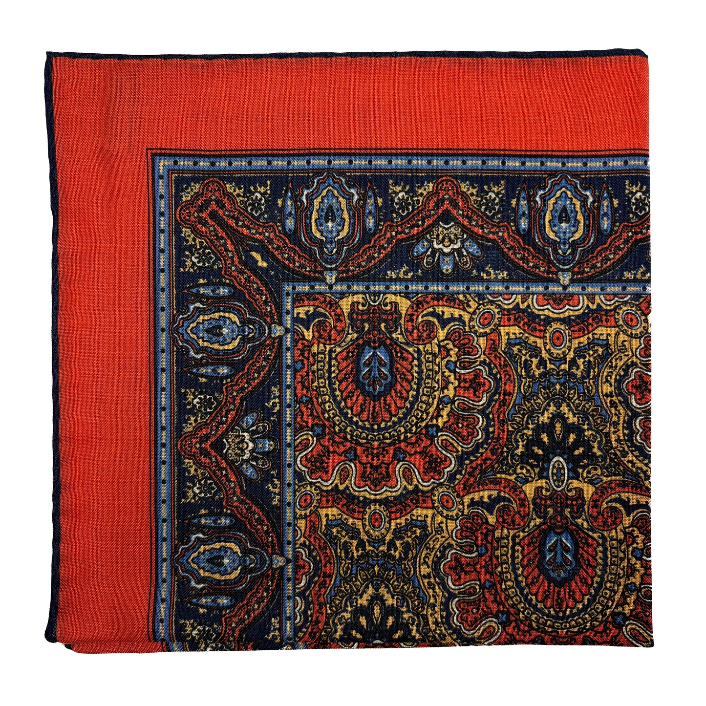 Dominus - Orange & Navy Blue - Wool/Silk Pocket Square