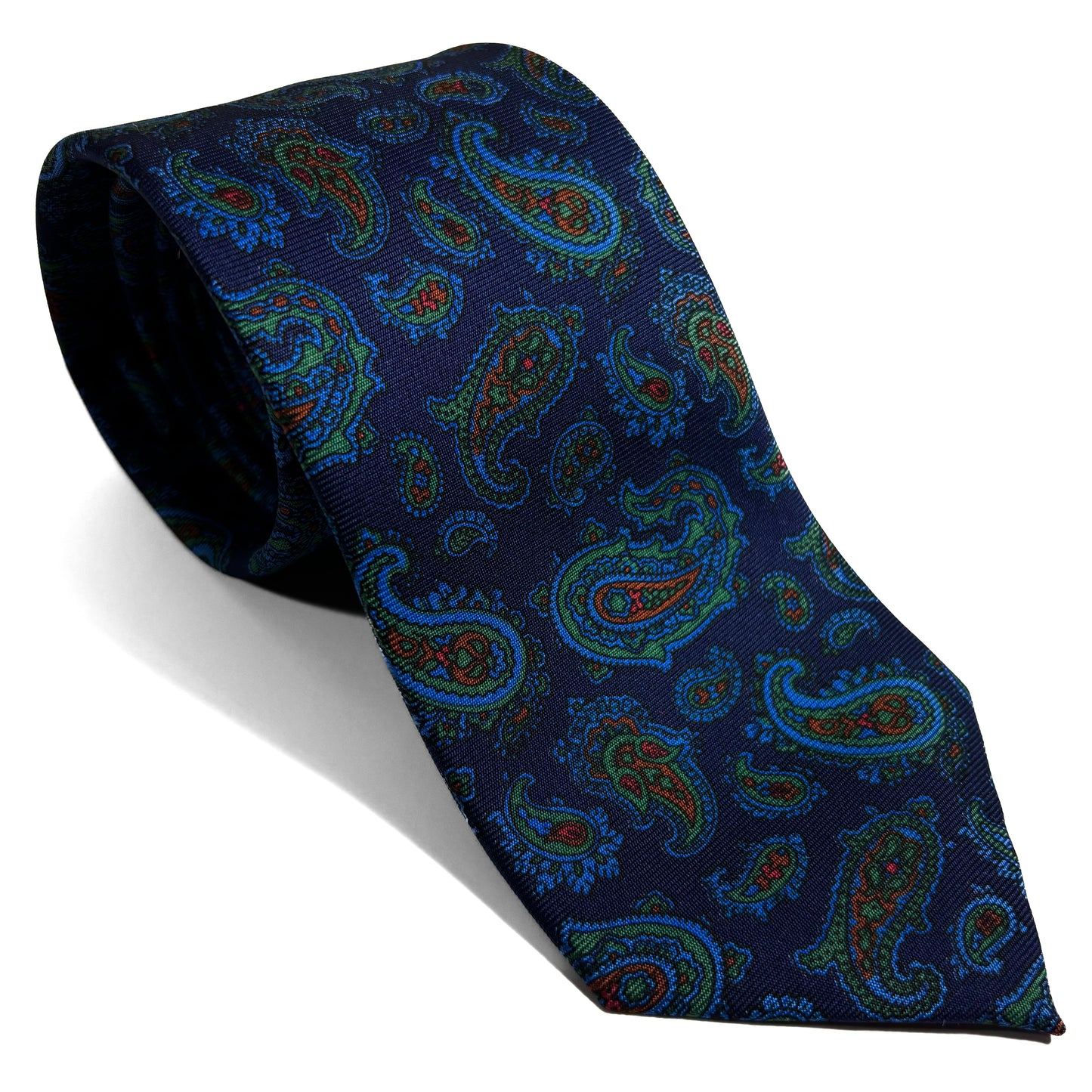 Hand-Printed Nautical Blue Paisley Silk Tie