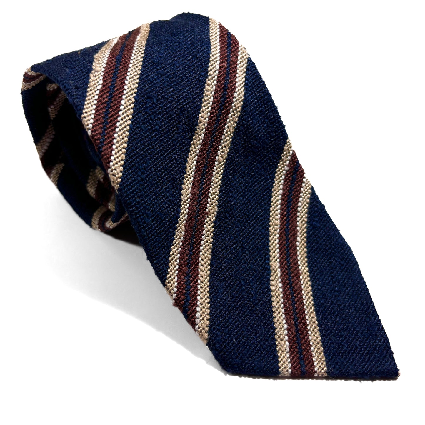 Luxury Navy Blue Stripe Untipped Silk Shantung Tie