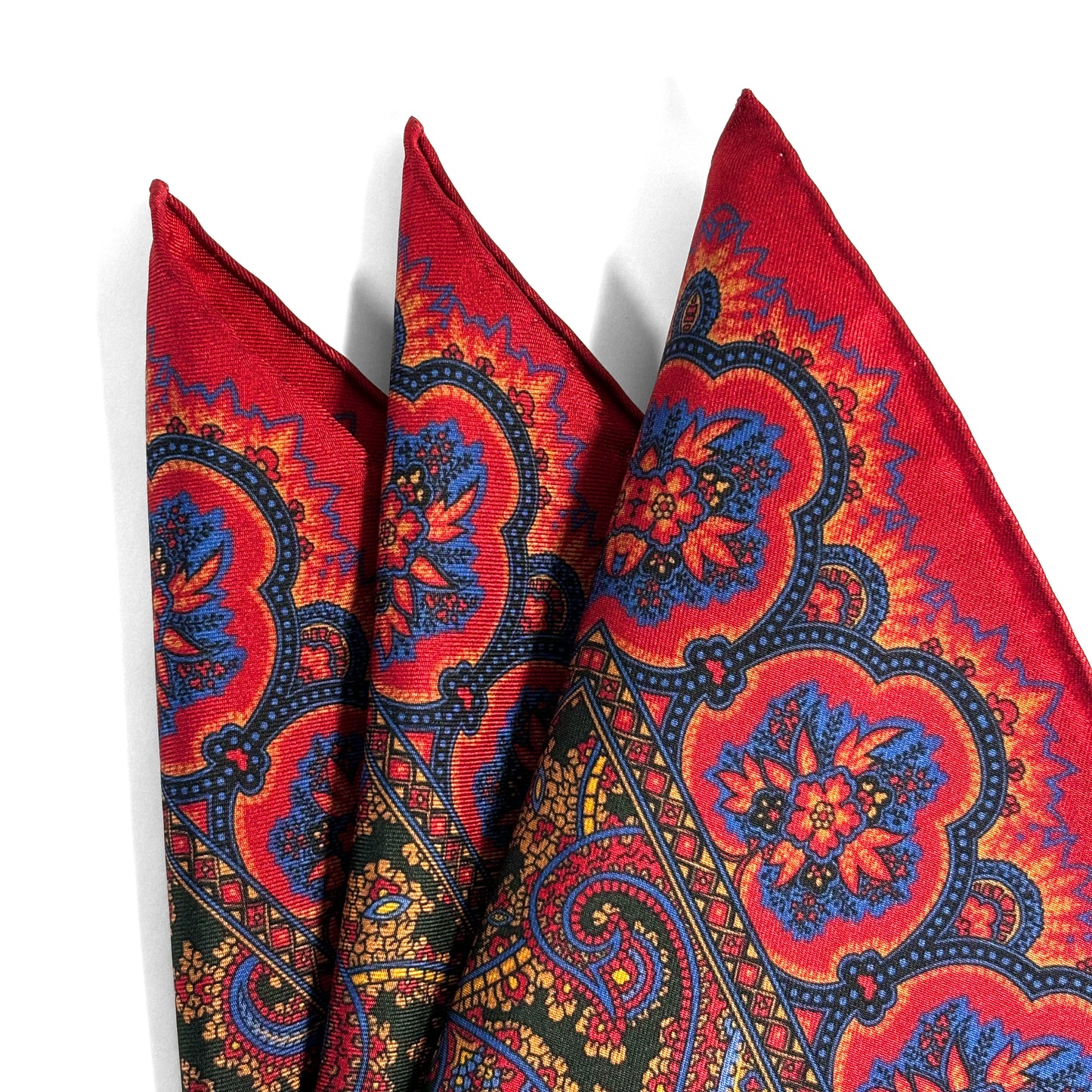 Red & Forest Green Ancient Madder Silk Pocket Square