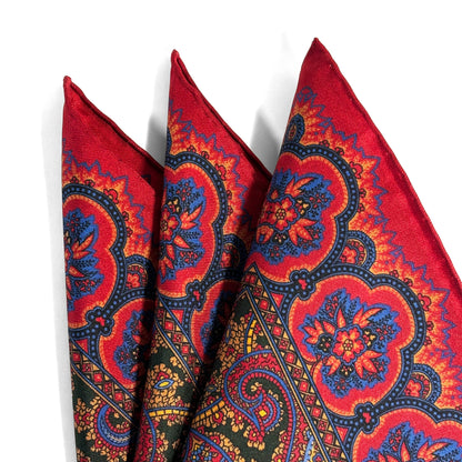 Red & Forest Green Ancient Madder Silk Pocket Square