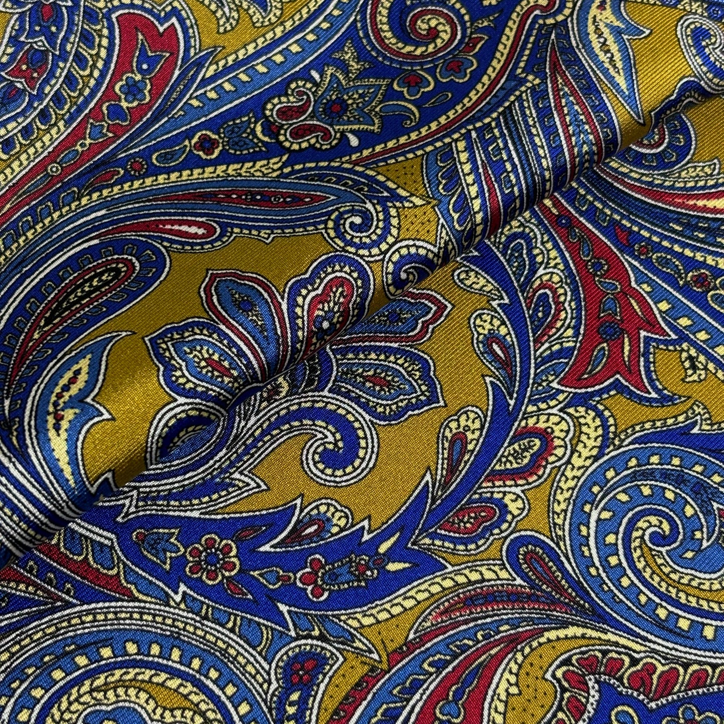Golden Olive Green Paisley Silk Pocket Square