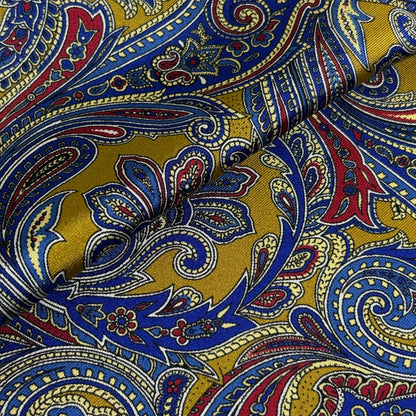 Golden Olive Green Paisley Silk Pocket Square