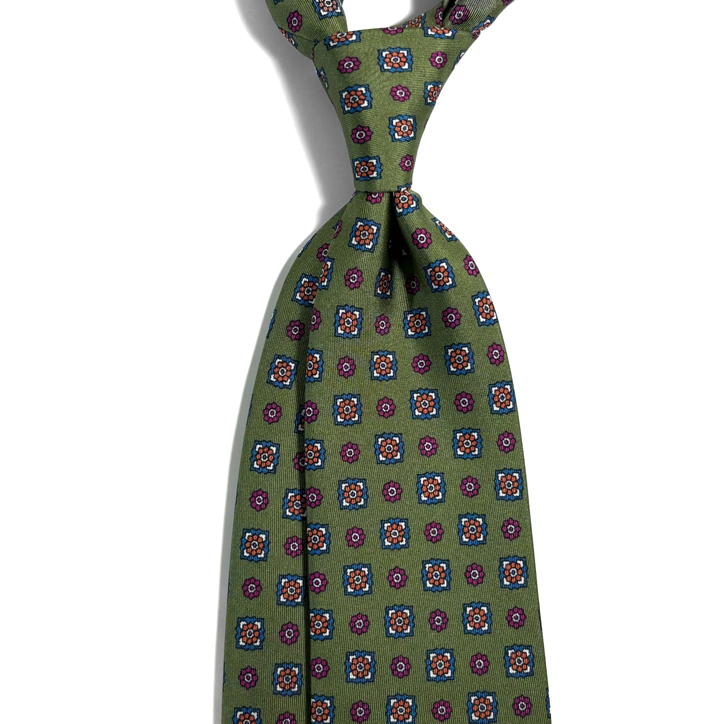 Olive Green Geometric Printed 24oz Silk Twill Tie